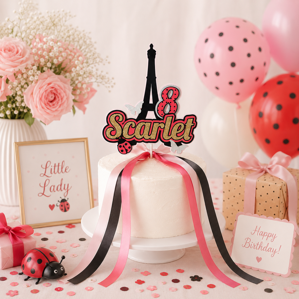 Ladybug Eiffel Tower Cake Topper