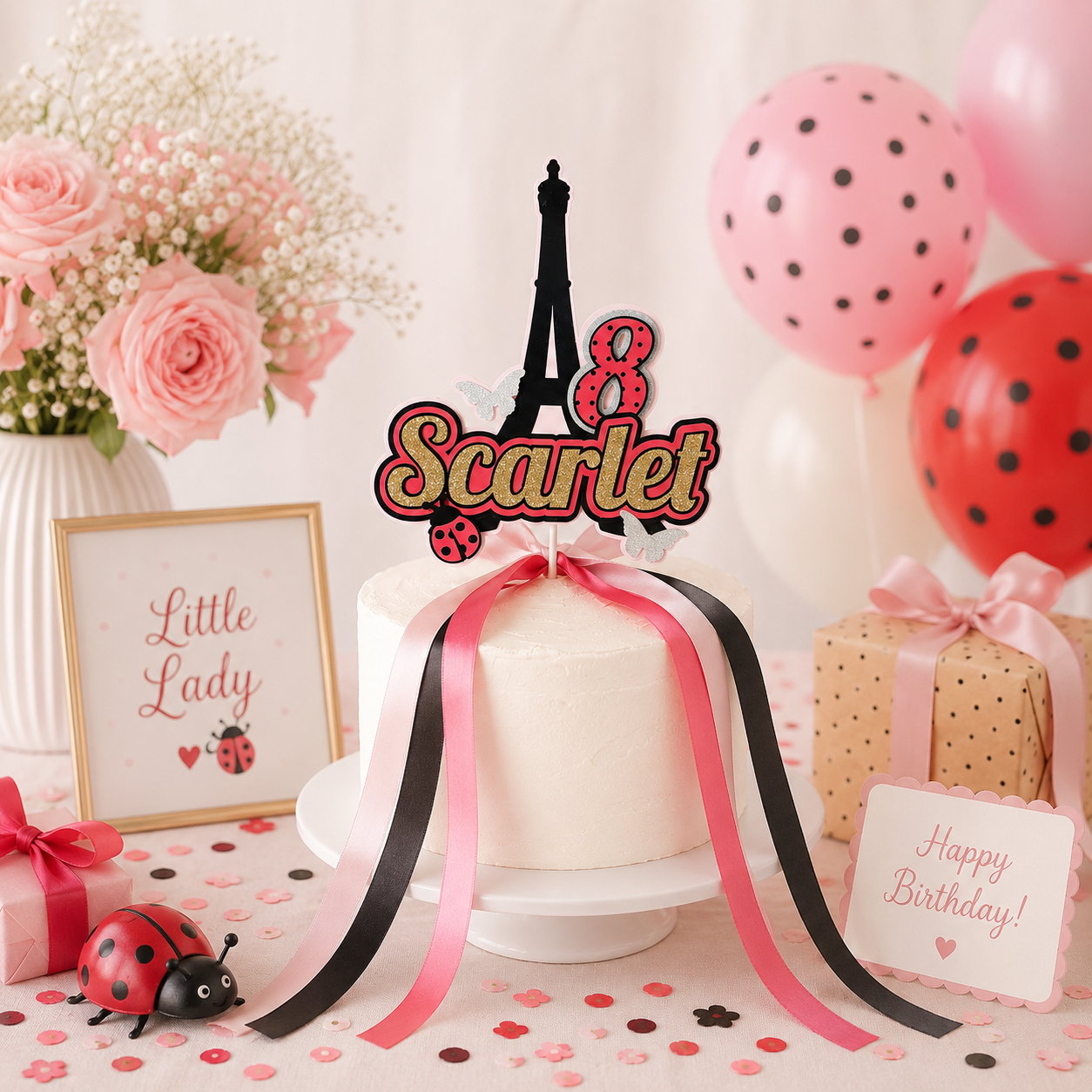 Ladybug Eiffel Tower Cake Topper
