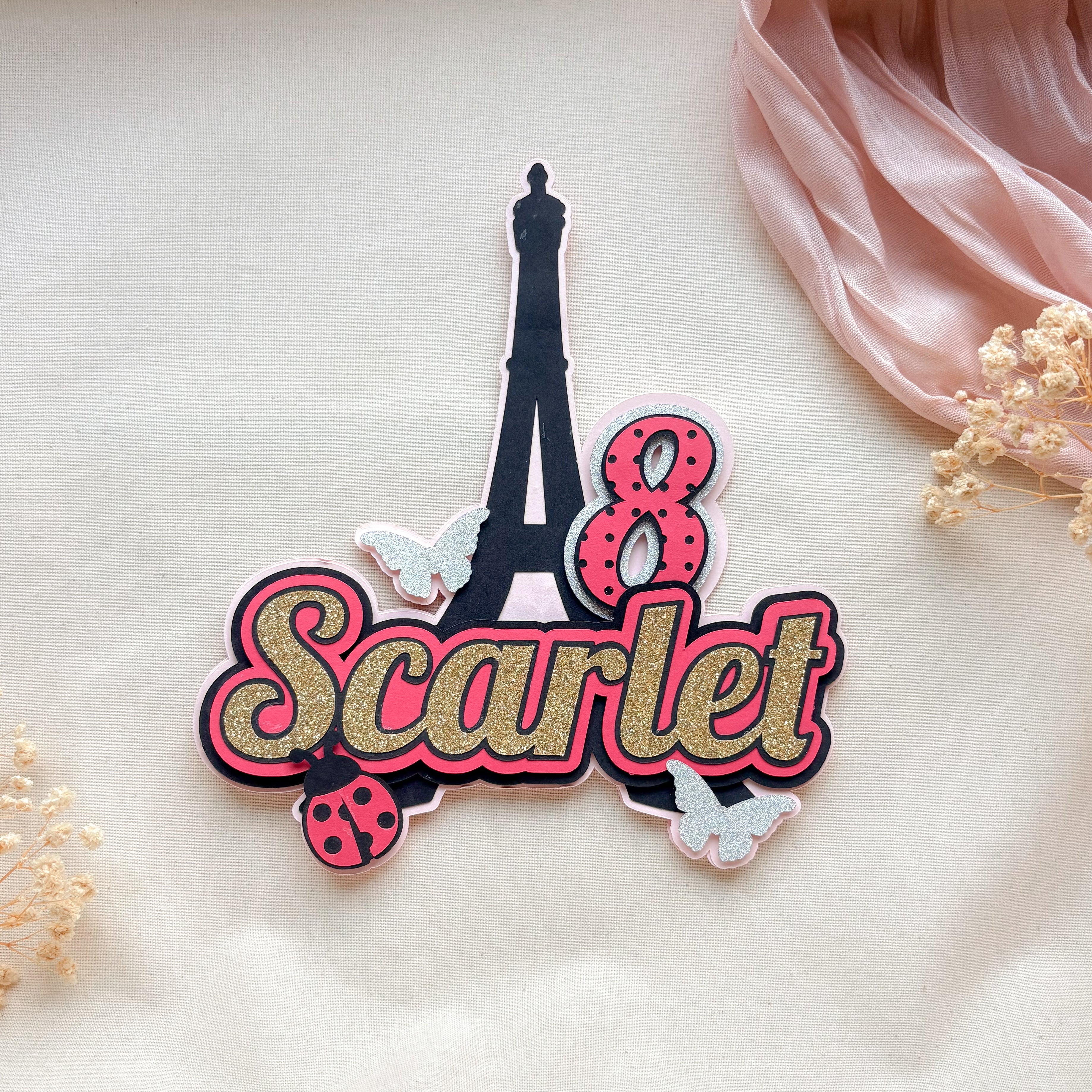 Ladybug Eiffel Tower Cake Topper