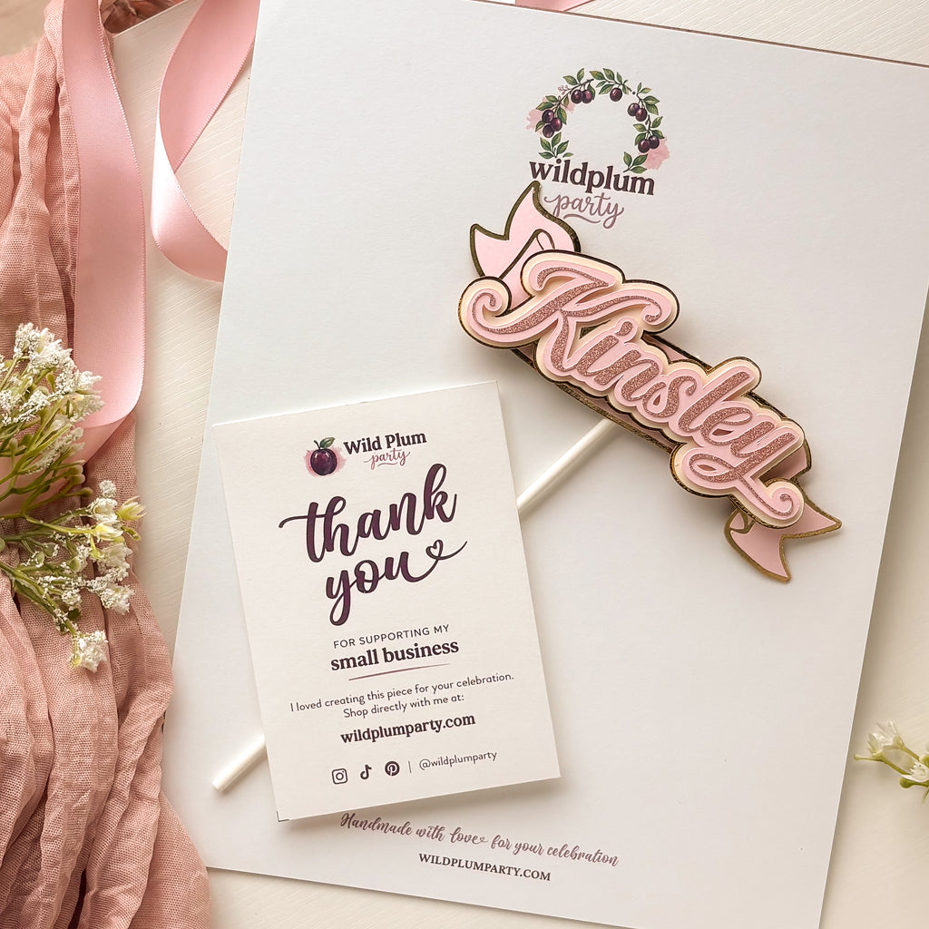 Script Name Banner Cake Topper – Simple & Sweet