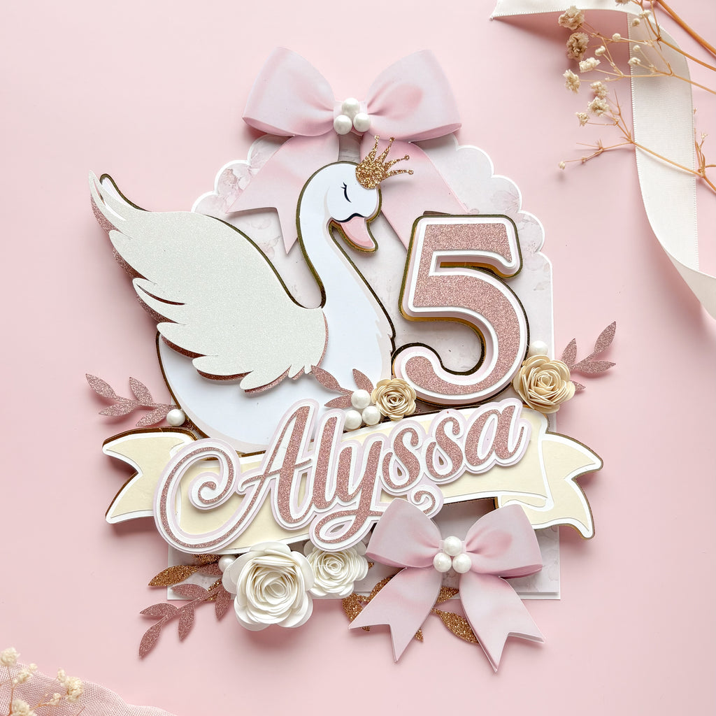 Elegant Swan Birthday Cake Topper