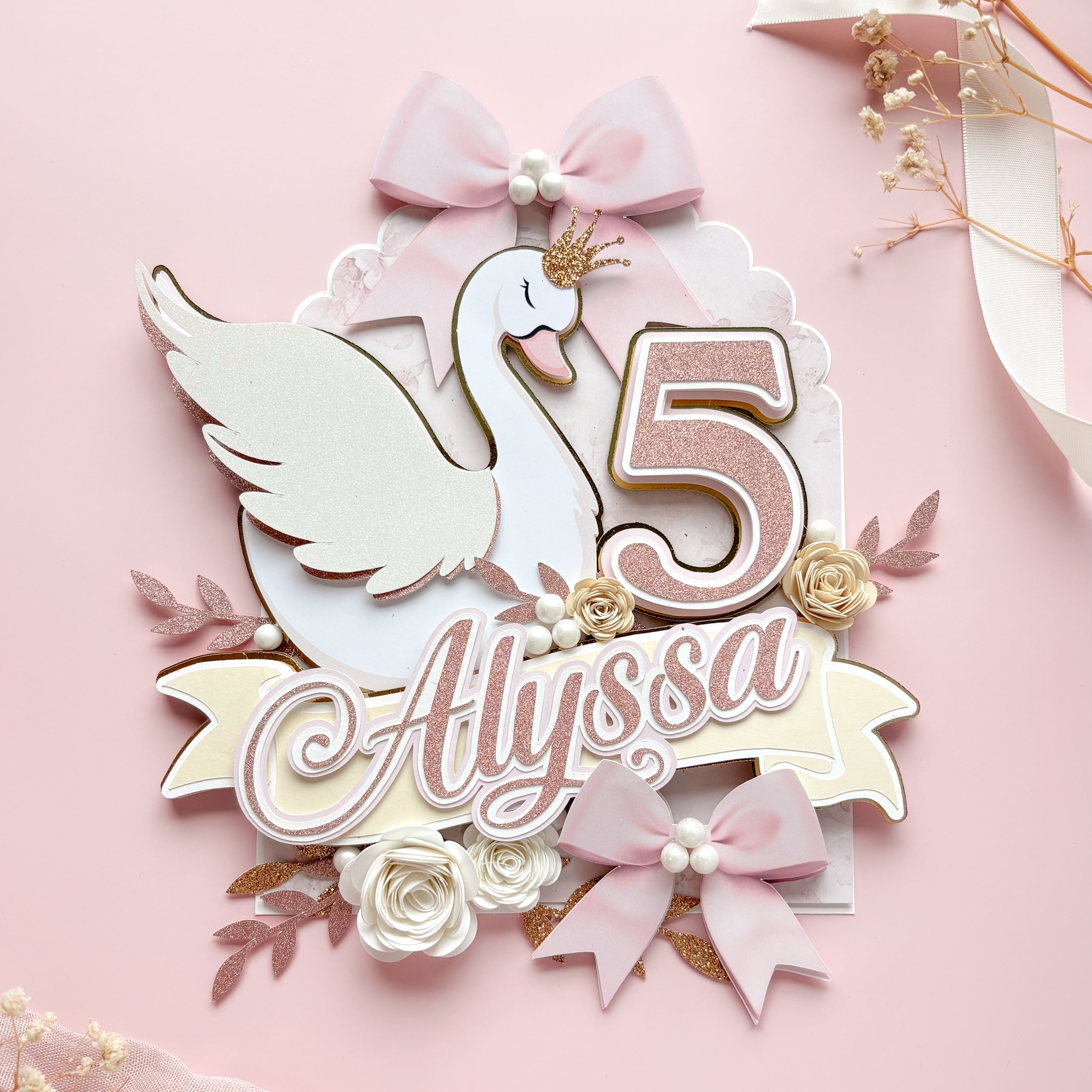 Elegant Swan Birthday Cake Topper