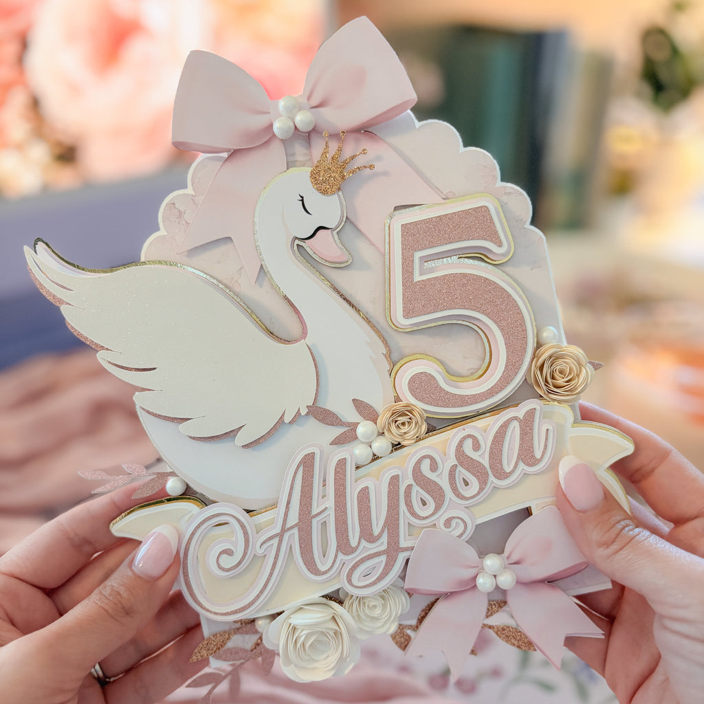 Elegant Swan Birthday Cake Topper
