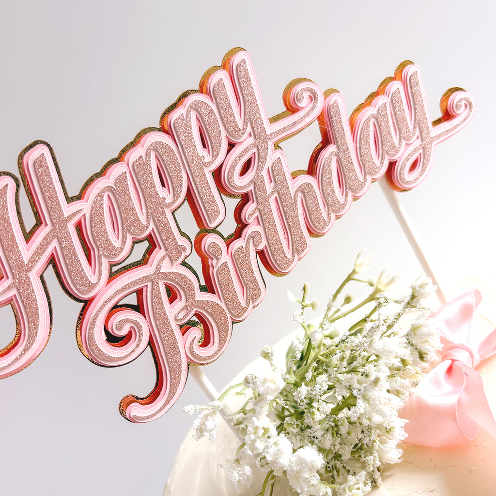 Happy Birthday Script Cake Topper – Simple & Sweet