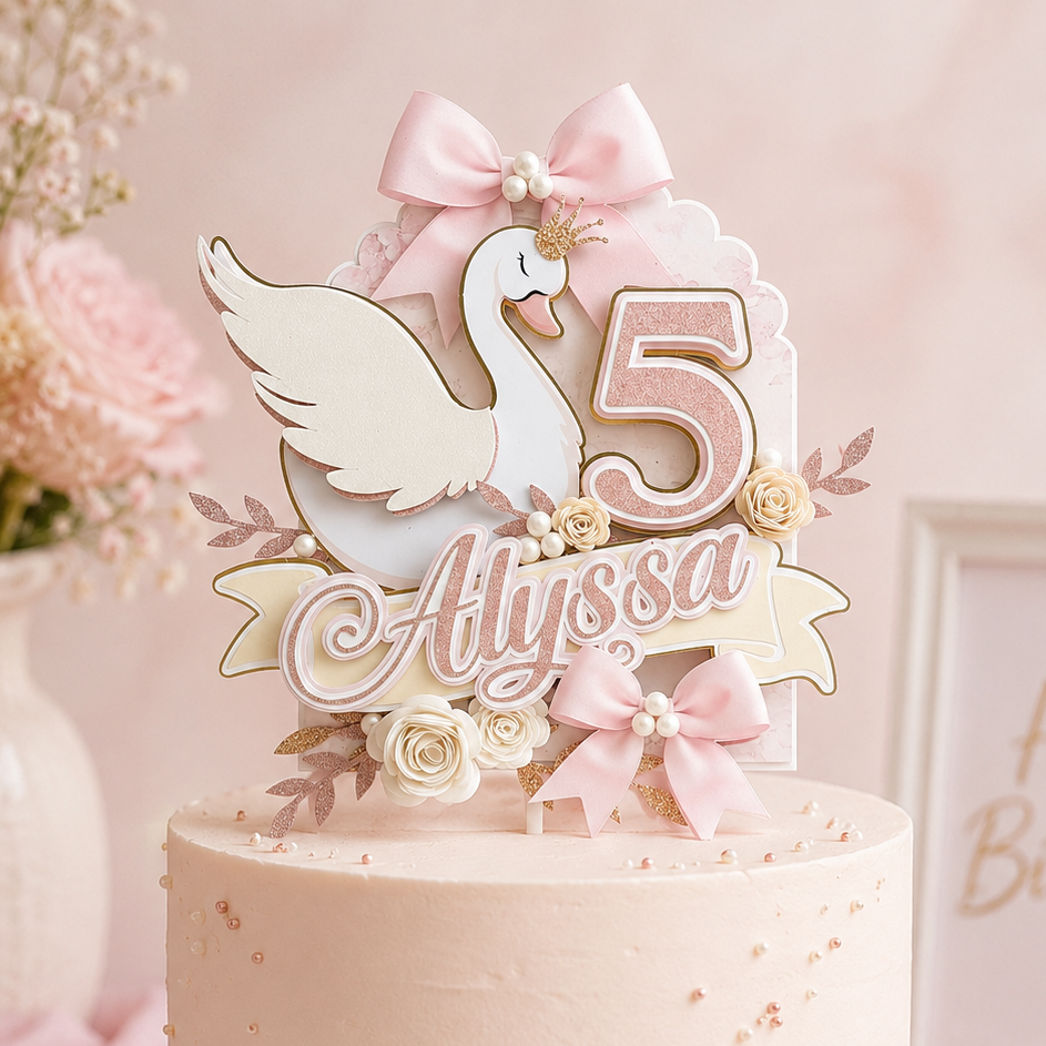 Elegant Swan Birthday Cake Topper