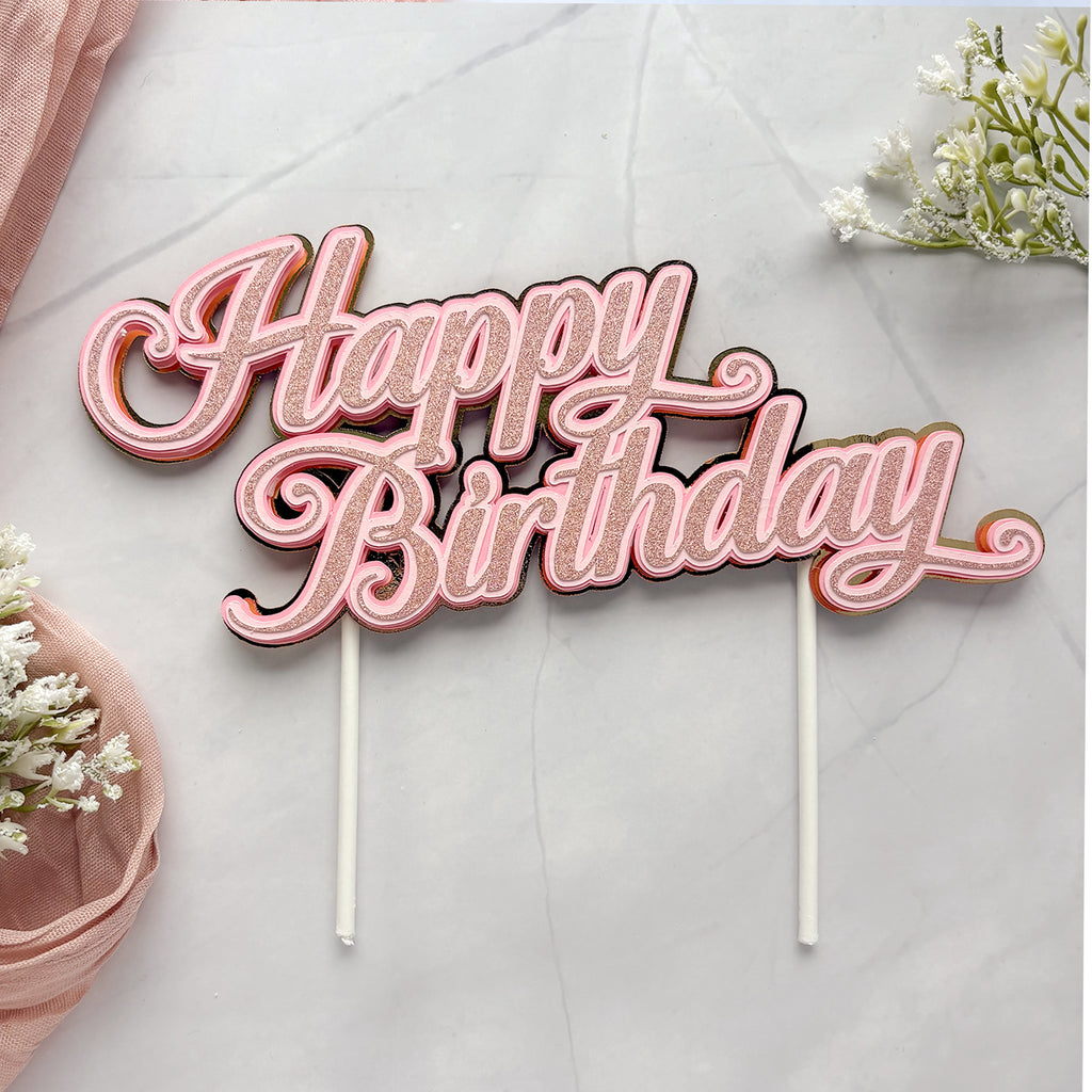 Happy Birthday Script Cake Topper – Simple & Sweet