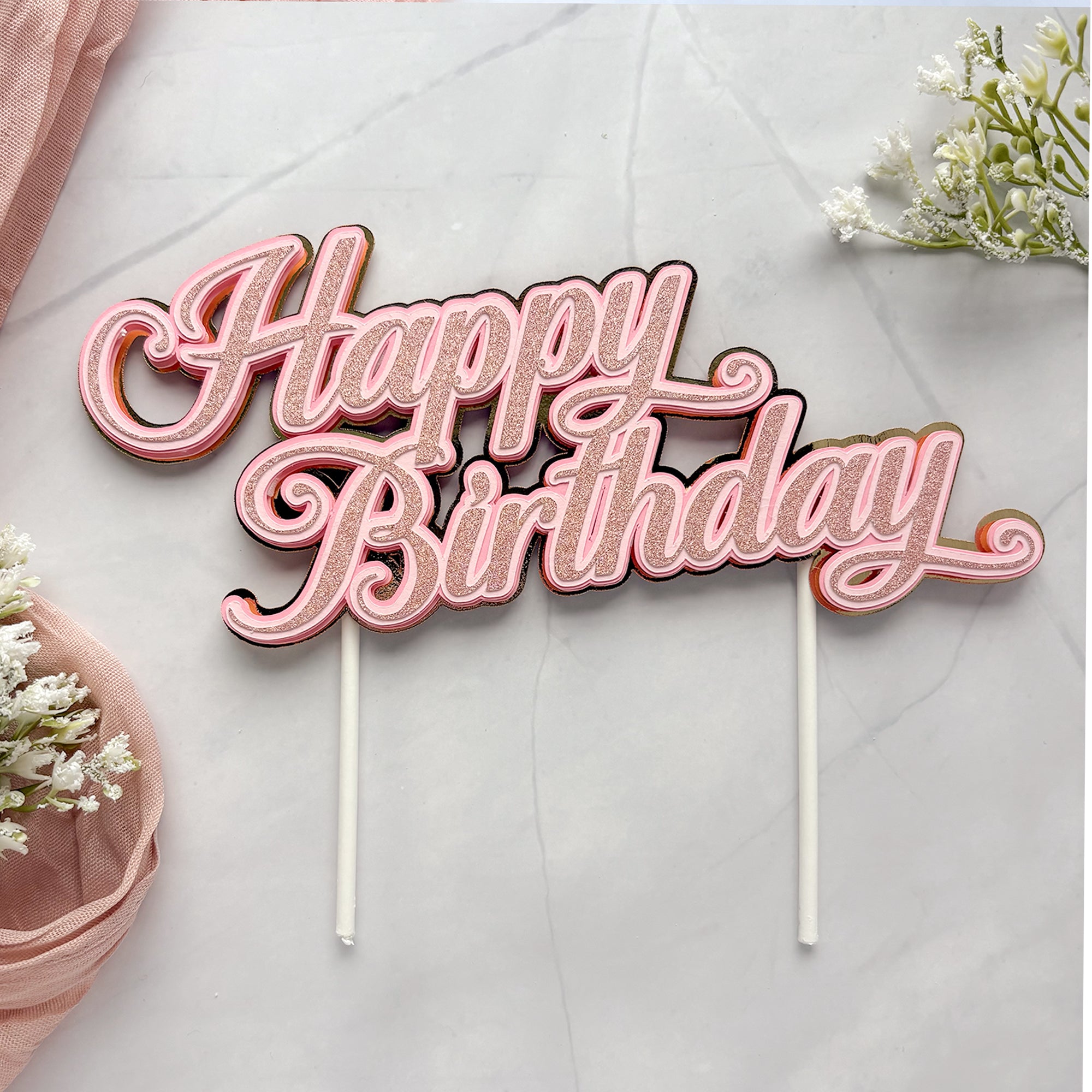 Happy Birthday Script Cake Topper – Simple & Sweet
